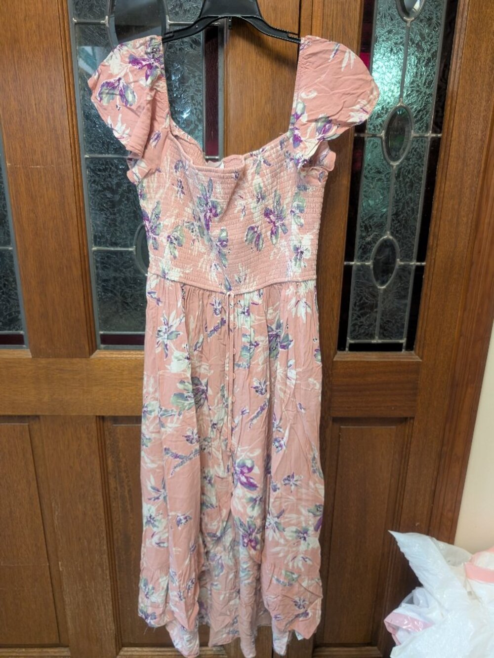 Womens short flutter sleeves floral high-low dress, size Large